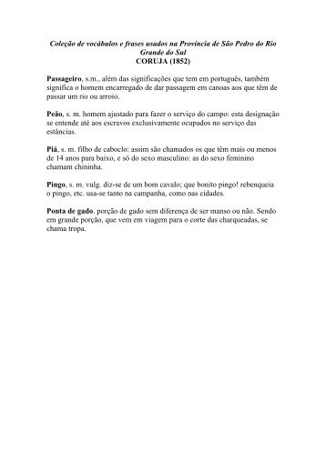 Coleção de vocábulos e frases usados na Província de São Pedro ...