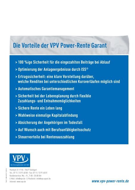 Sicherheit trifft Dynamik VPV Power-Rente Garant VORSORGE