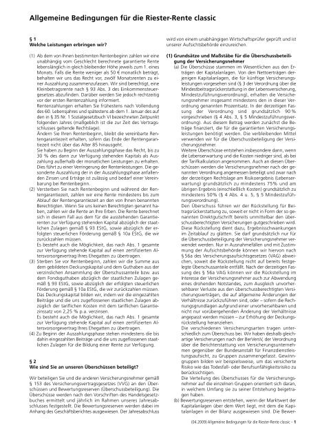 Bedingungen und Verbraucherinformationen für die Riester-Rente ...