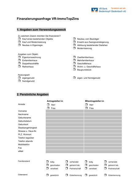 Finanzierungsanfrage VR-ImmoTopZins - VR Bank Biedenkopf ...