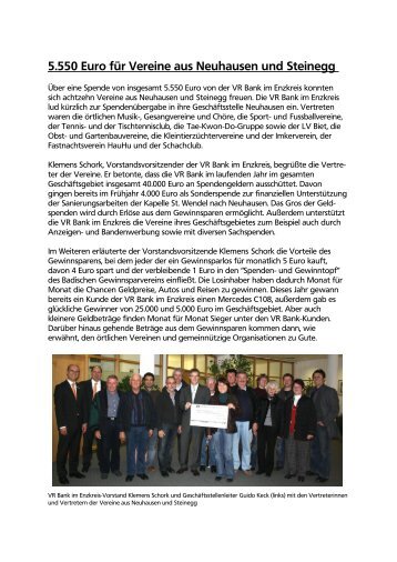 5.550 Euro für Vereine aus Neuhausen und Steinegg - VR Bank im ...