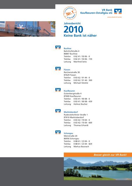 Geschäftsbericht 2010 - VR Bank Kaufbeuren-Ostallgäu eG
