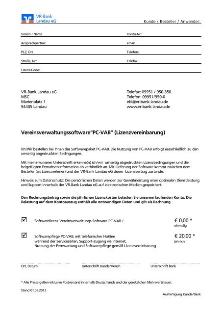 VereinsverwaltungssoftwareâPC-VABâ - VR-Bank Landau eG