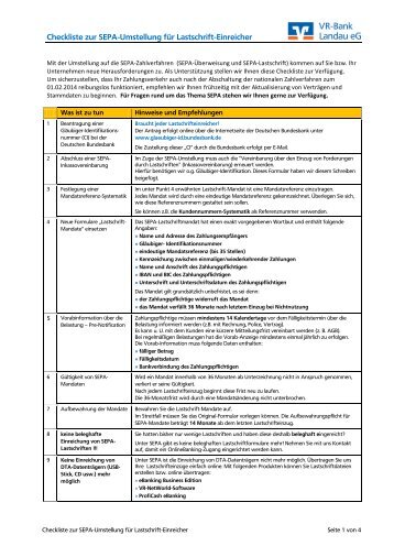 Checkliste zur SEPA-Umstellung für Lastschrift-Einreicher
