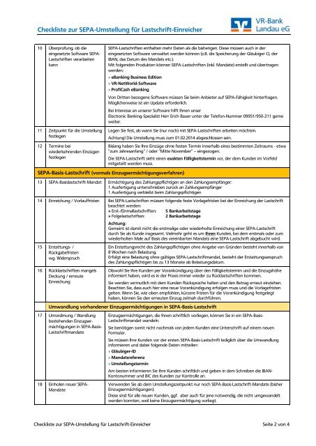 Checkliste zur SEPA-Umstellung für Lastschrift-Einreicher