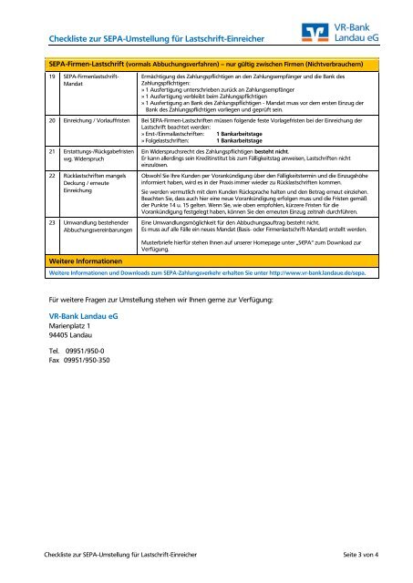 Checkliste zur SEPA-Umstellung für Lastschrift-Einreicher