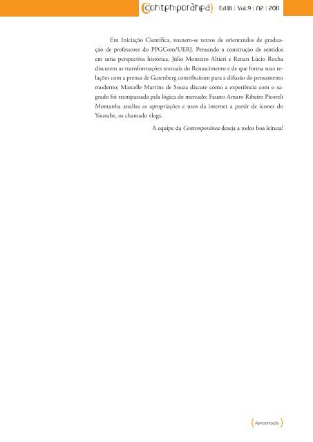 Edição 18 | Ano 9 | No.2 | 2011 REVISTA - Contemporânea - Uerj