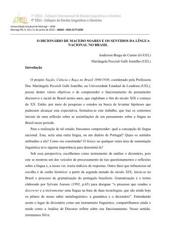 O DICIONÁRIO DE MACEDO SOARES E OS SENTIDOS DA ... - Cielli