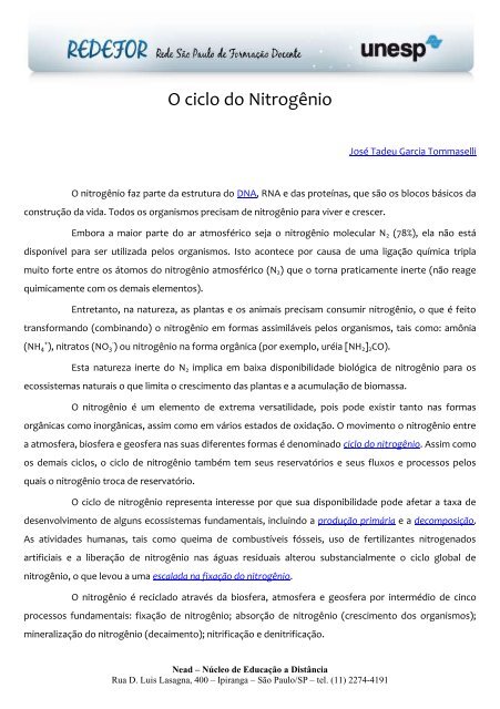 O ciclo do Nitrogênio - Acervo Digital da Unesp