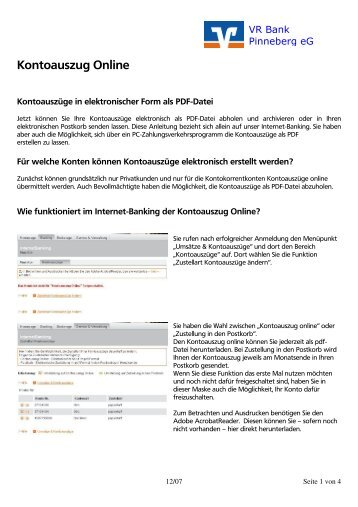 Kontoauszug Online - VR Bank Pinneberg eG