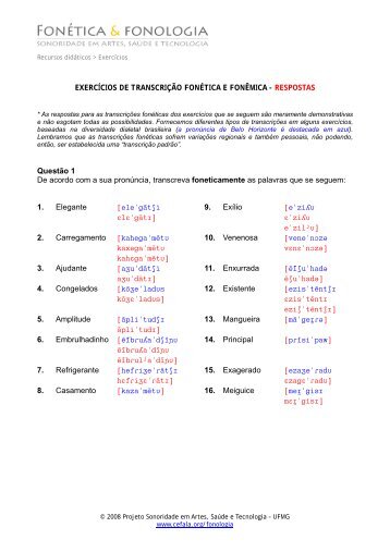 EXERCÍCIOS DE TRANSCRIÇÃO FONÉTICA E FONÊMICA ...