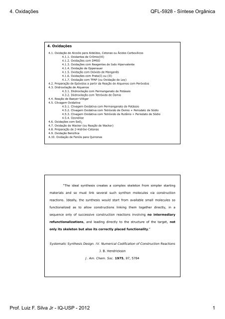 4. Oxidações QFL-5928 - Síntese Orgânica Prof. Luiz F. Silva ... - USP