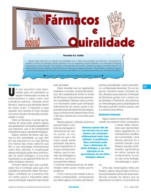 SciELO - Brasil - Os fármacos e a quiralidade: uma breve abordagem Os  fármacos e a quiralidade: uma breve abordagem
