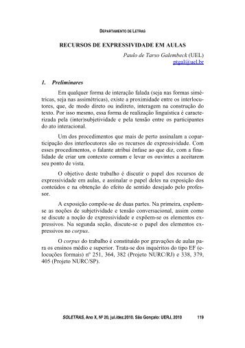 RECURSOS DE EXPRESSIVIDADE EM AULAS Paulo de Tarso ...