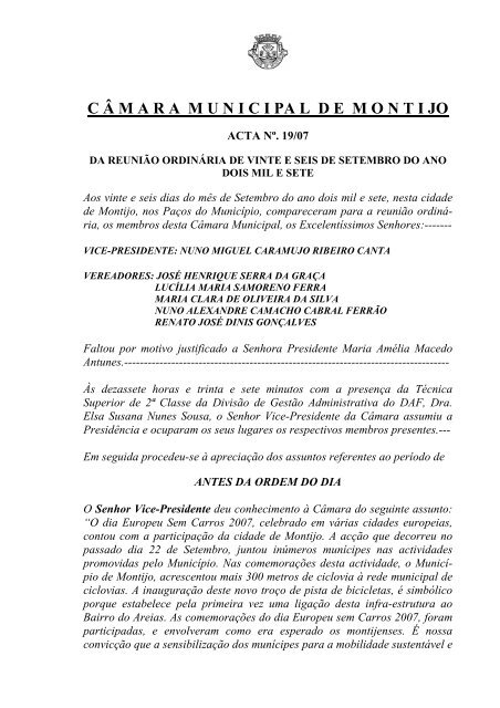 Acta 19/07 - Câmara Municipal do Montijo