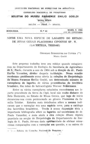 B MPEG Zoo n61 1966 CUNHA.pdf - Museu Paraense Emílio Goeldi