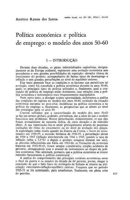 Política económica e política de emprego: o modelo ... - Análise Social