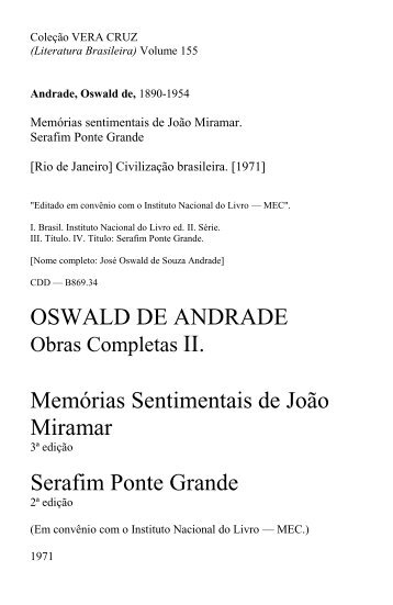 Memórias setimentais de João Miramar Serafim Ponte Grande