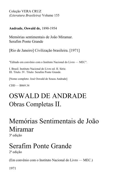 Memórias setimentais de João Miramar Serafim Ponte Grande