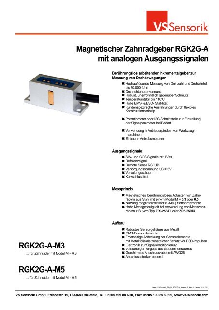 Magnetischer Zahnradgeber RGK2G-A mit analogen ... - VS Sensorik