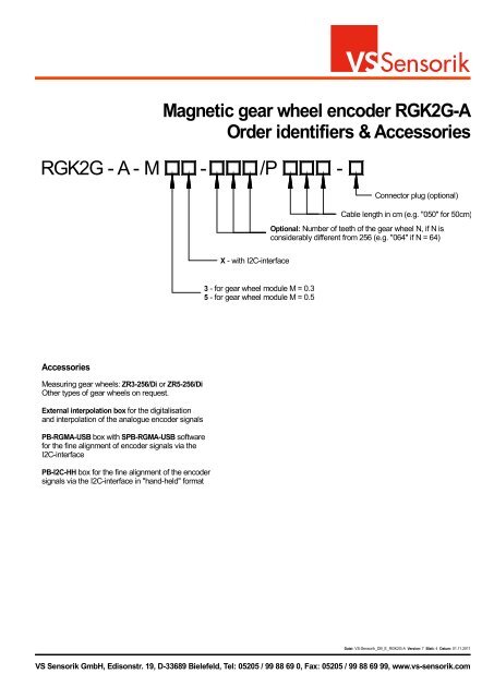 Magnetic gear wheel encoder RGK2G-A with anlog ... - VS Sensorik