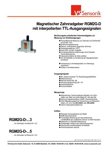 Magnetischer Zahnradgeber RGM2G-D mit ... - VS Sensorik