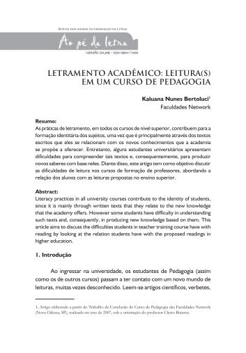 letramento acadêmico: leitura(s) em um curso de pedagogia