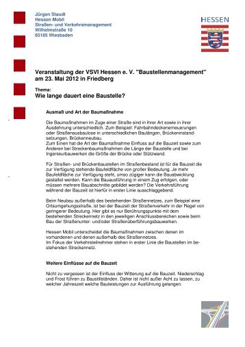 Wie lange dauert eine Baustelle - VSVI Hessen