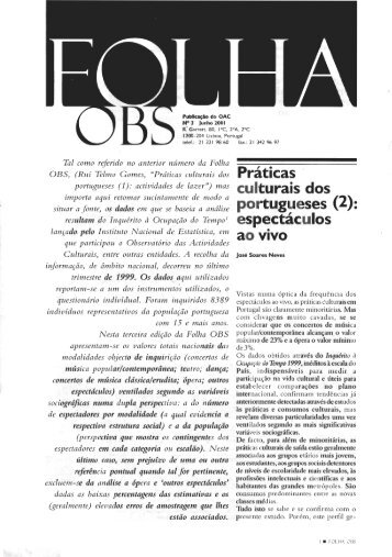 Práticas Culturais dos Portugueses (2): Espectáculos ao Vivo