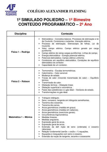 1º SIMULADO POLIEDRO – 1º Bimestre CONTEÚDO ...