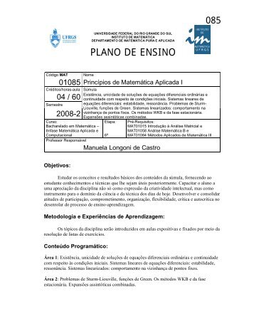 Plano 08/2 - Instituto de Matemática - UFRGS