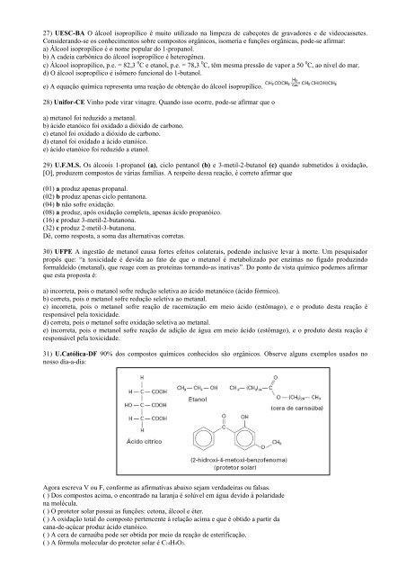 lista de exercicio -8 - FUNÇÕES OXIGENADAS - Campus Porto ...