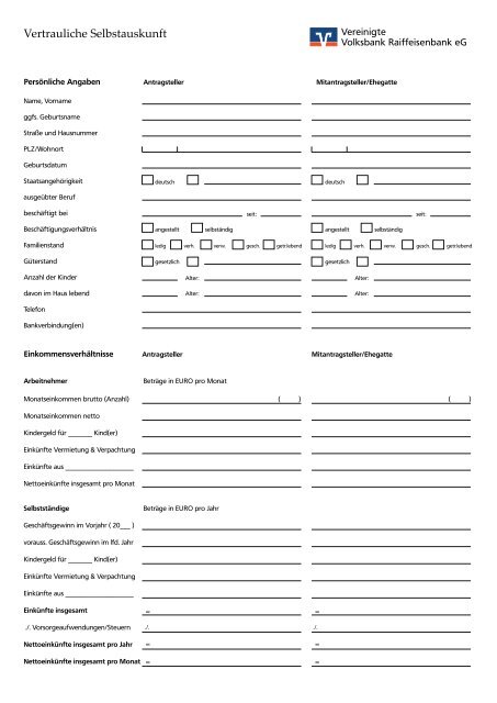 Vertrauliche Selbstauskunft - Vereinigte Volksbank ...