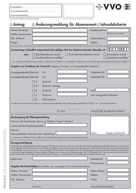 Änderungsmeldung für Abonnement-/Jahresfahrkarte Antrag - VVO