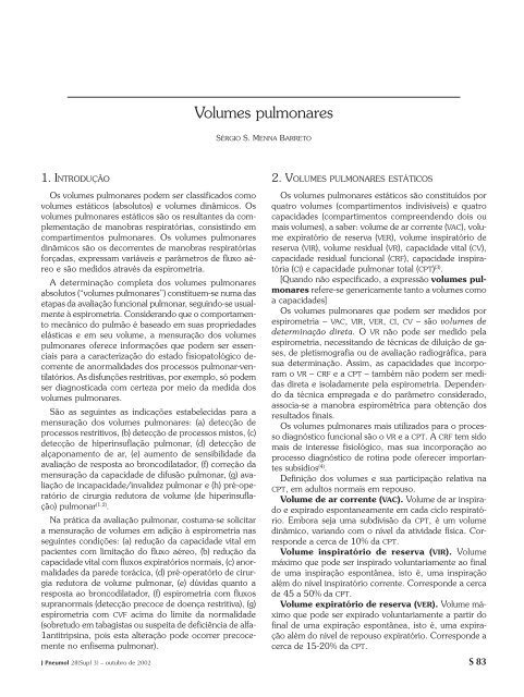Volumes pulmonares - Jornal Brasileiro de Pneumologia