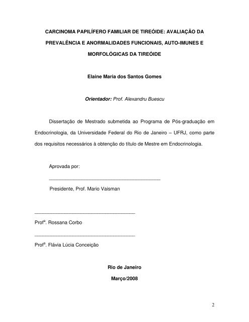 carcinoma papilífero familiar de tireóide - Faculdade de Medicina ...