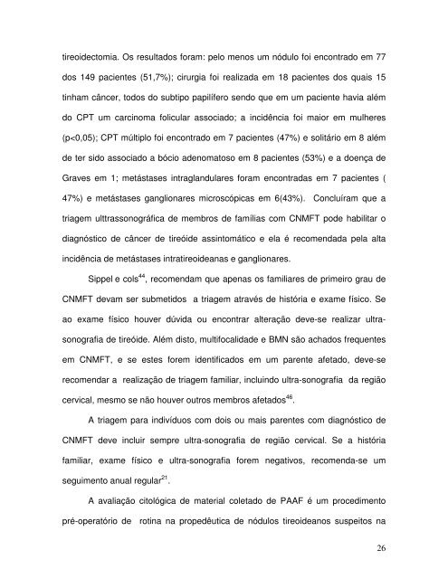 carcinoma papilífero familiar de tireóide - Faculdade de Medicina ...