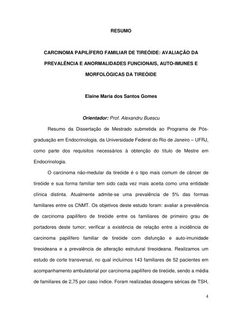 carcinoma papilífero familiar de tireóide - Faculdade de Medicina ...