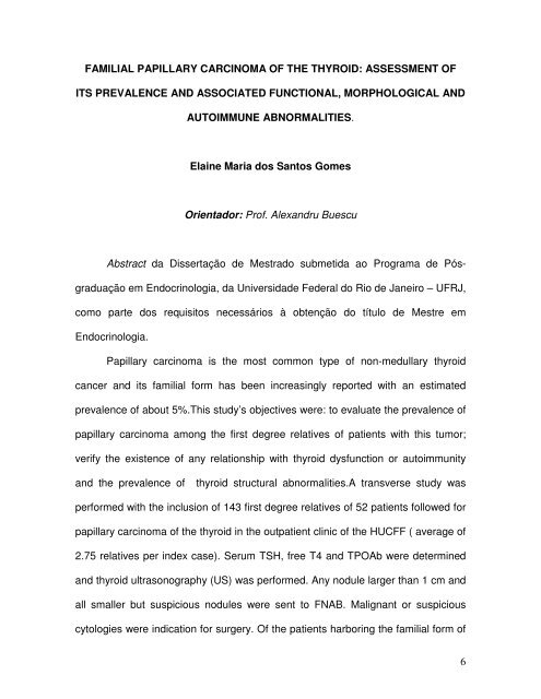 carcinoma papilífero familiar de tireóide - Faculdade de Medicina ...