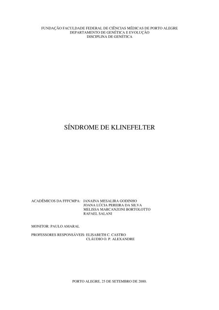 SÍNDROME DE KLINEFELTER - Genética - ufcspa