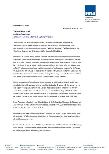 Pressemitteilung 9/2008 Potsdam, 19. September 2008 VWA â die ...