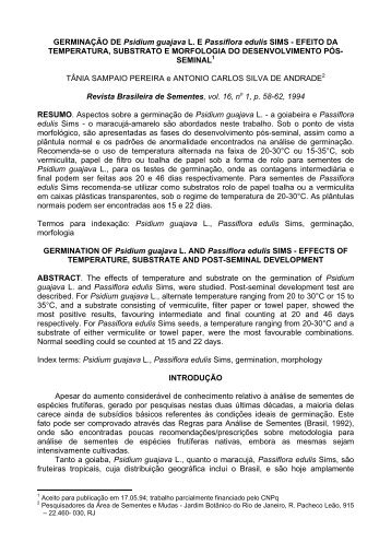 GERMINAÇÃO DE Psidium guajava L. E Passiflora edulis ... - Abrates