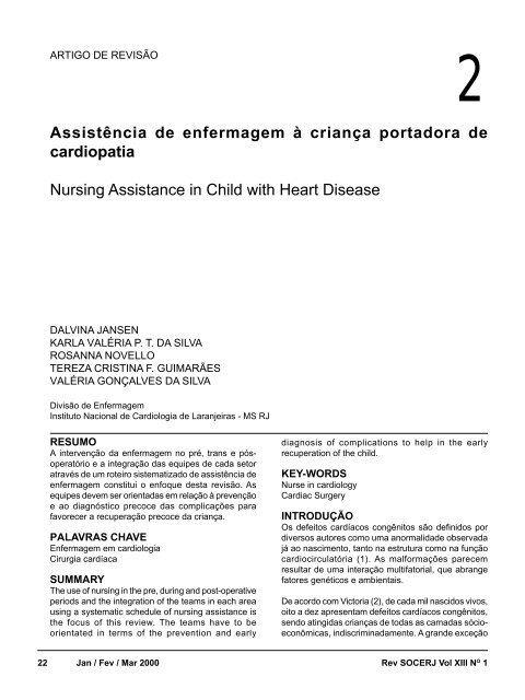 Assitência de enfermagem à criança portadora de cardiopatia