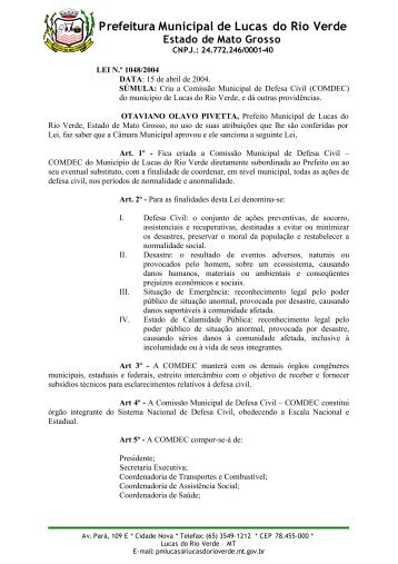 Cria a Comissão Municipal de Defesa Civil - Prefeitura de Lucas do ...