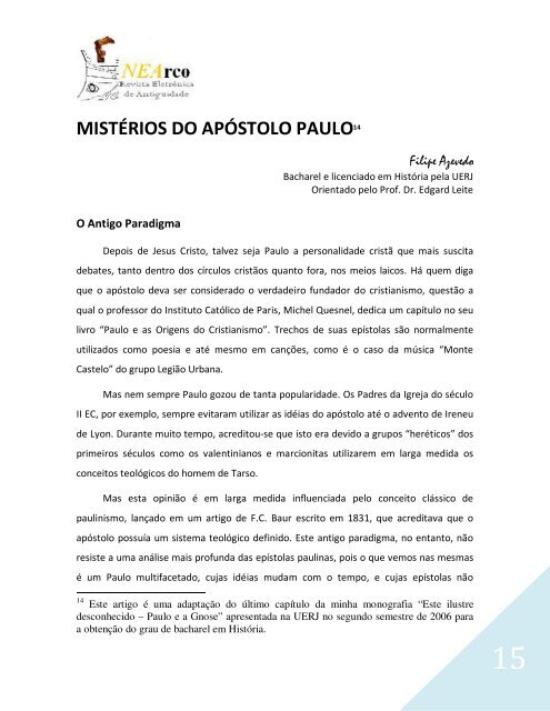 mistérios do apóstolo paulo - Núcleo de Estudos da Antiguidade ...