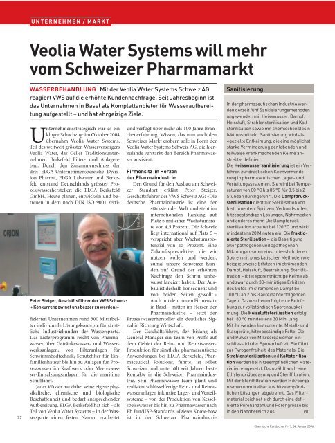 Veolia Water Systems will mehr vom Schweizer Pharmamarkt
