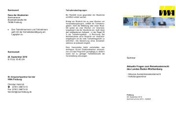 Seminar Aktuelle Fragen zum Reisekostenrecht des ... - VWA Freiburg