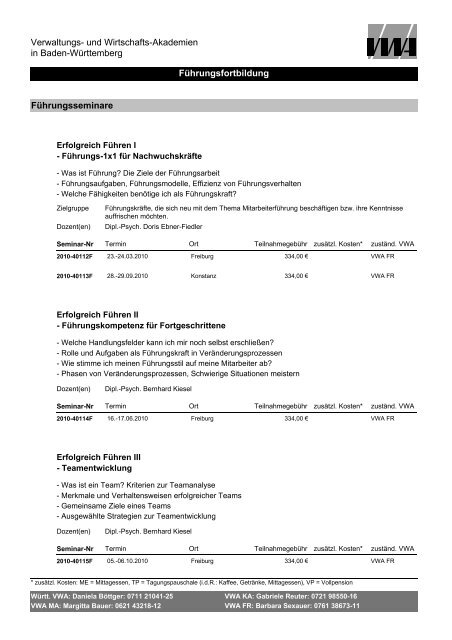 Führungsfortbildung Verwaltungs- und Wirtschafts ... - VWA Freiburg