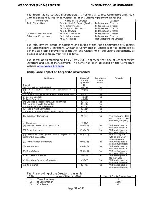 WABCO-TVS (INDIA) LIMITED INFORMATION MEMORANDUM ...