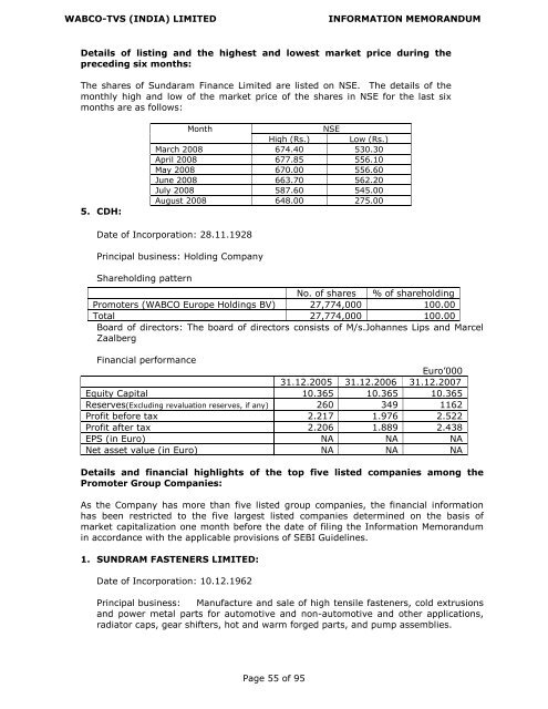 WABCO-TVS (INDIA) LIMITED INFORMATION MEMORANDUM ...